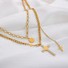 Jewelry Vintage Style Cross 304 Stainless Steel Plating Double Layer Necklaces