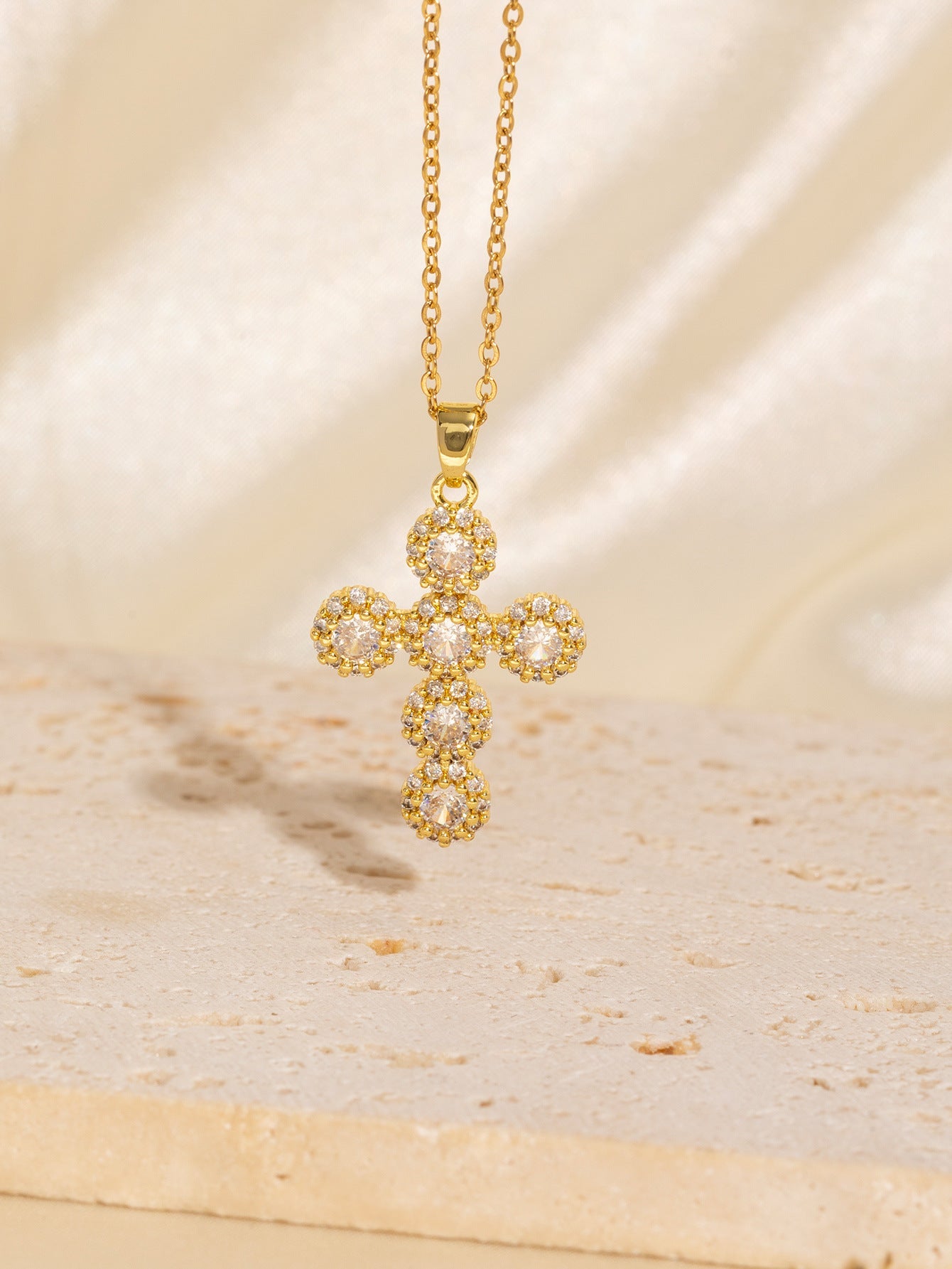Copper Plating Cross Zircon Pendant Necklace