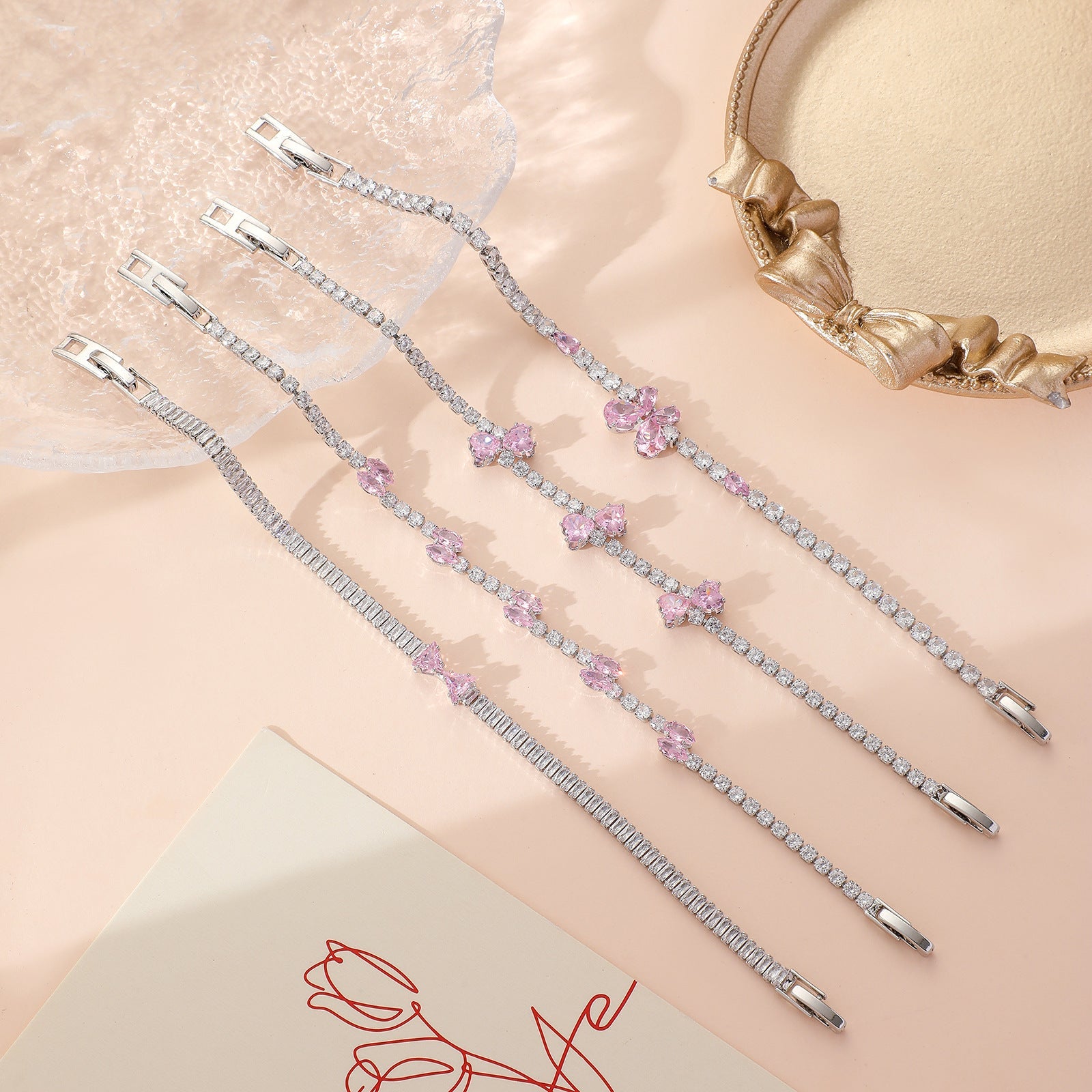 Copper Plating Inlay Heart Shape Bow Knot Zircon Bracelets