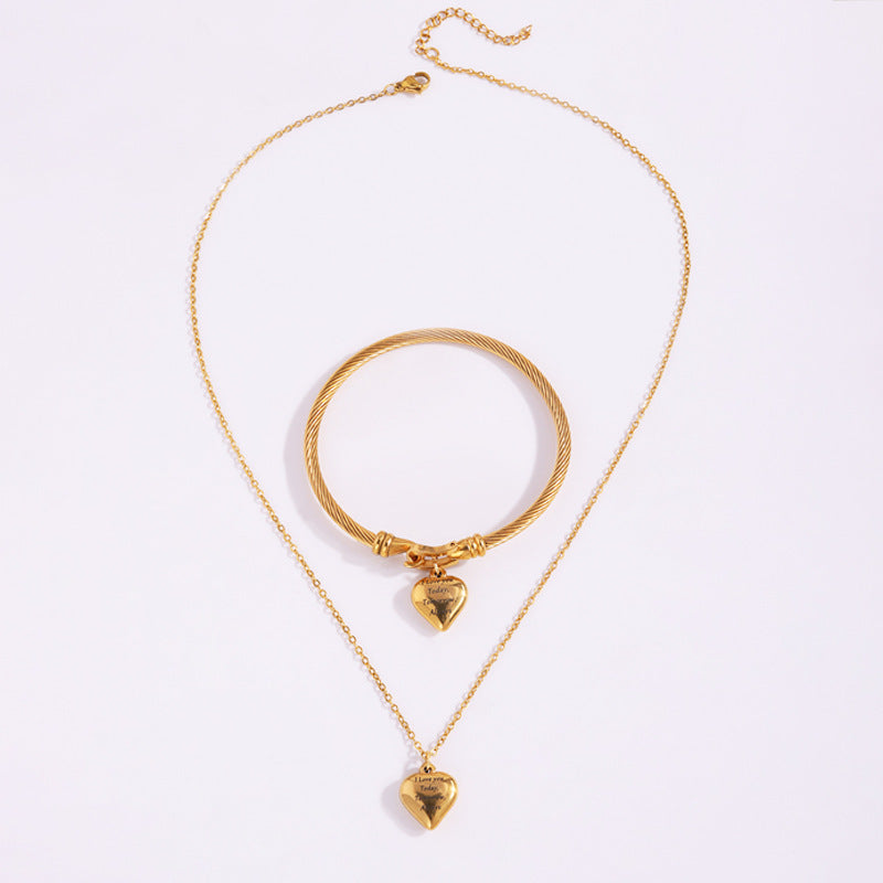 Jewelry Simple Style Heart Shape Titanium Steel Bracelets Necklace