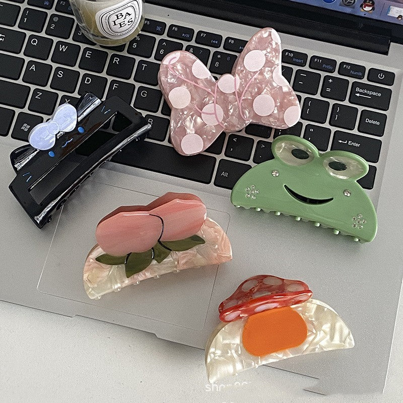 simple style bow knot acetic acid sheets printing hair claws