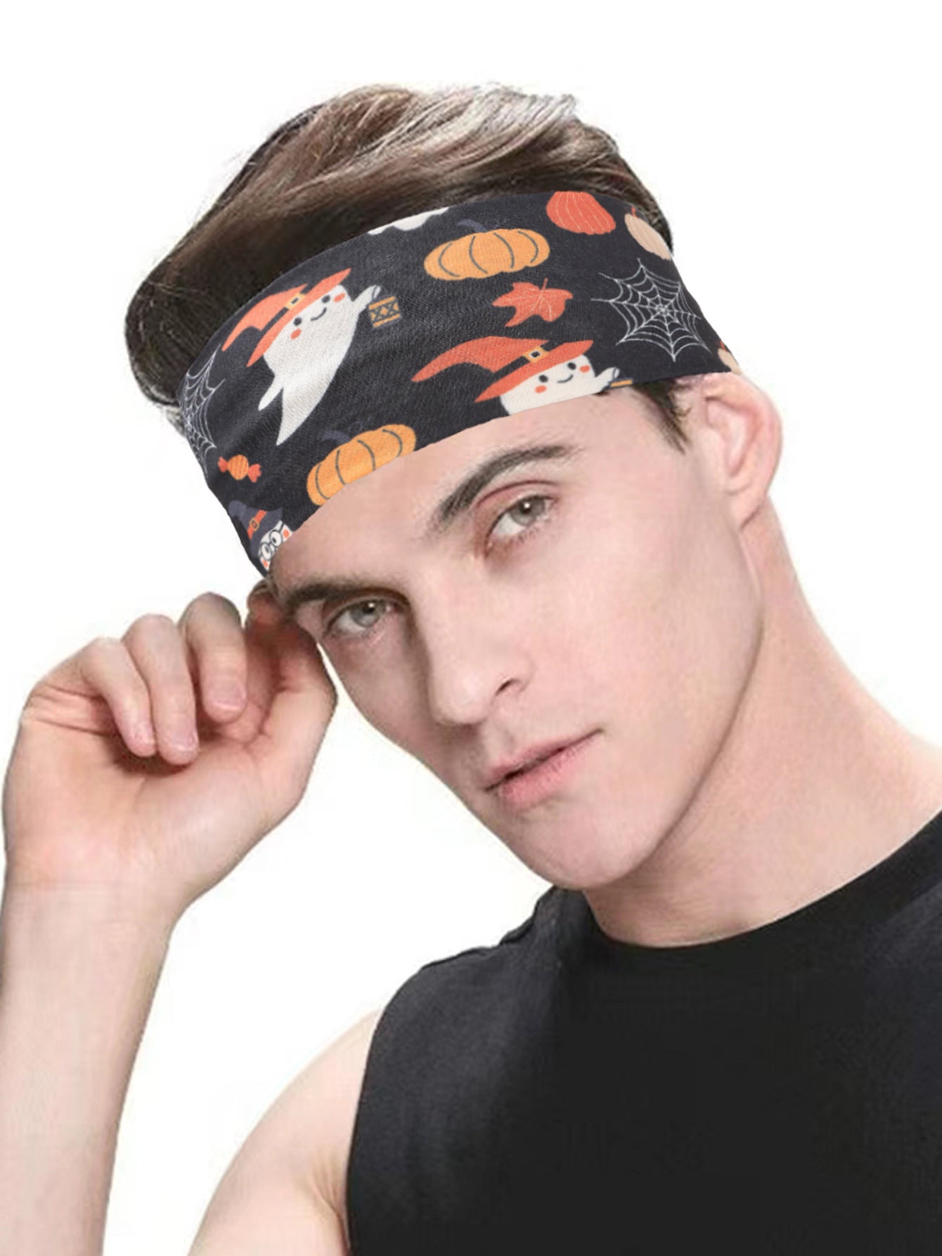 Women's Cute Funny Pumpkin Cartoon Character Spider Cloth Printing Hair Tie