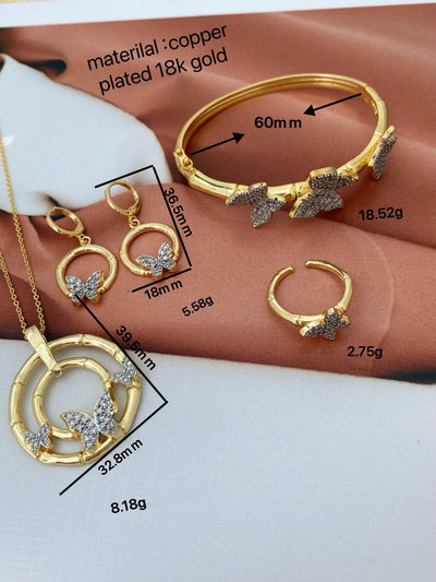Jewelry Vintage Style Classic Style Butterfly Copper Zircon Plating Rings Earrings Necklace