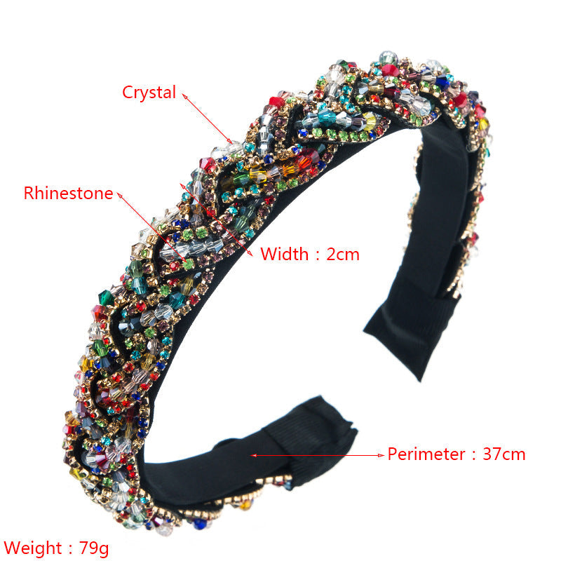 european and american super flash retro rhinestone crystal cross twist headband