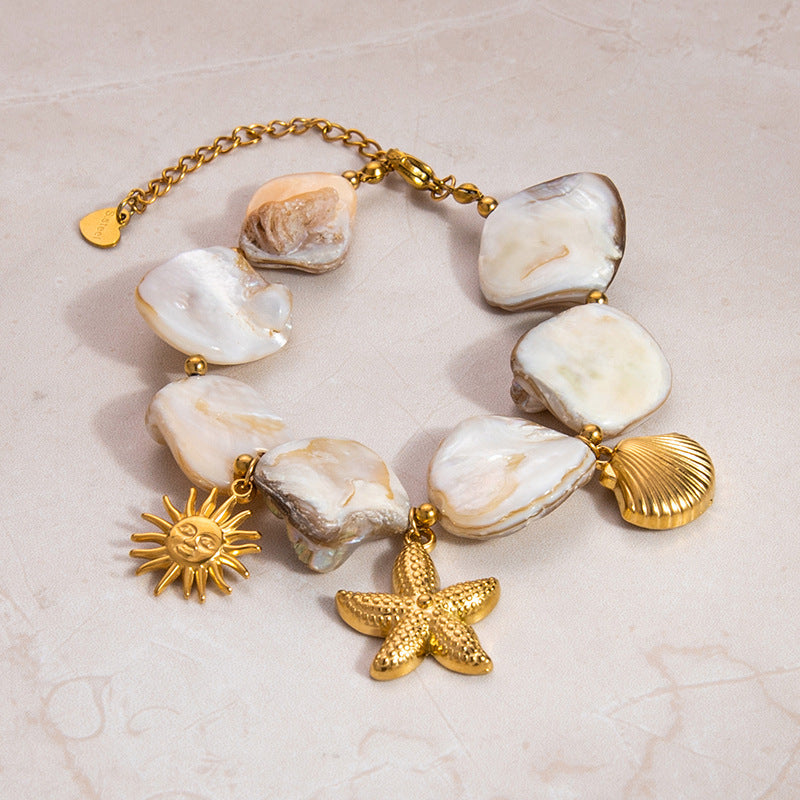 Jewelry Beach Modern Style Sun Scallop Starfish 304 Stainless Steel Shell Plating Bracelets Necklace
