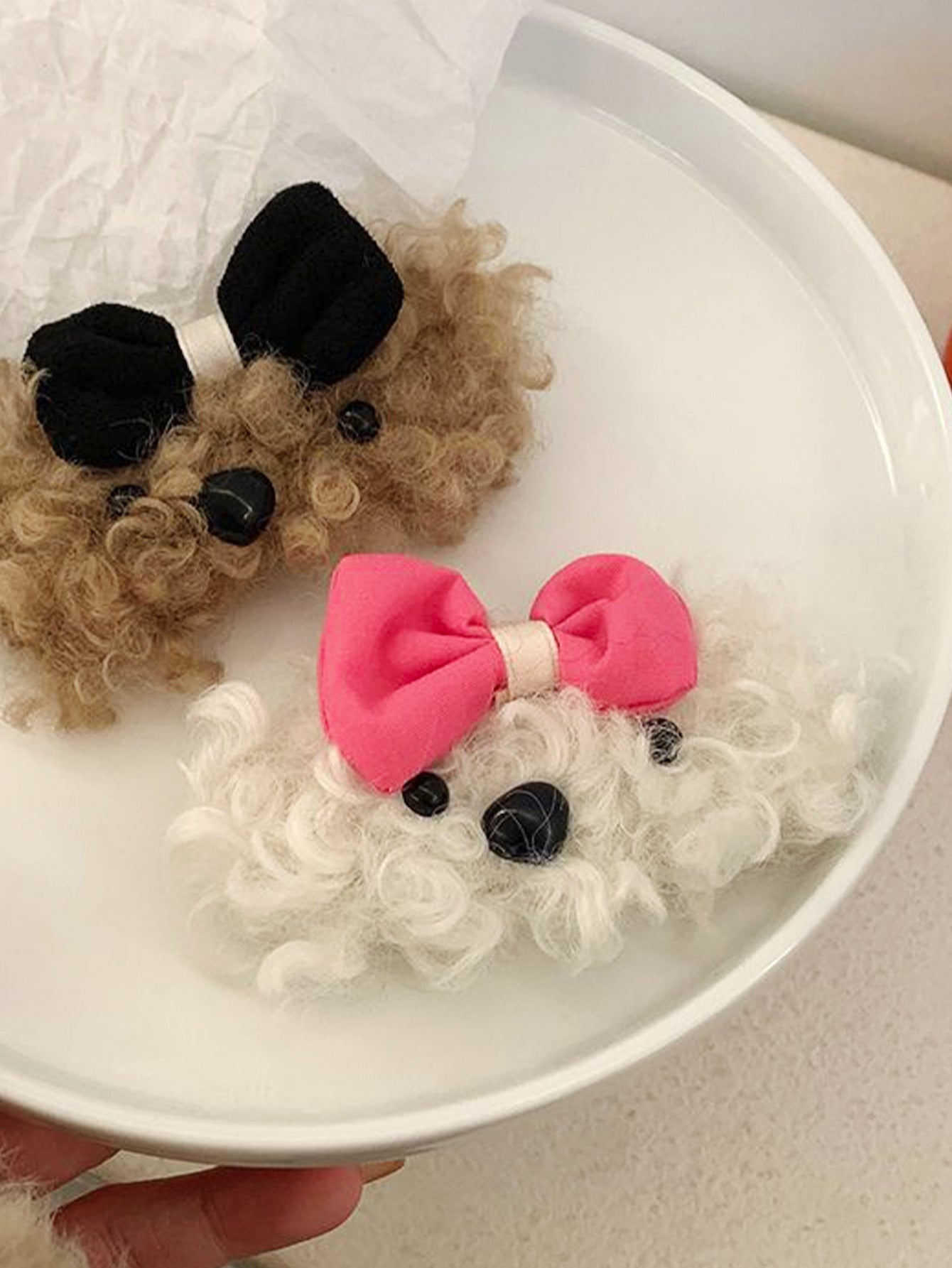 Women's Cute Dog Bow Knot Shearling Hair Clip