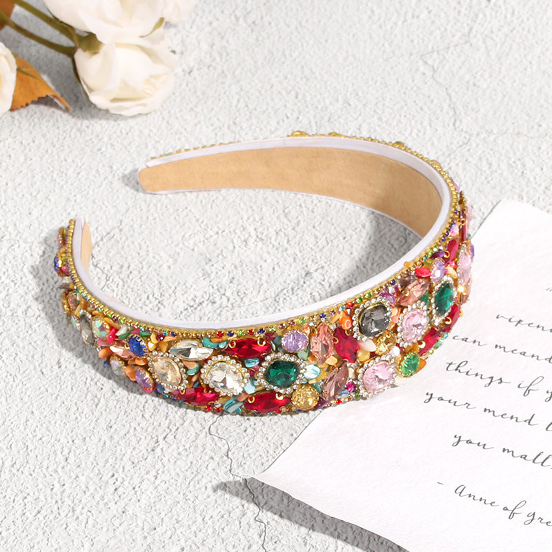 retro geometric cloth inlay rhinestones hair band