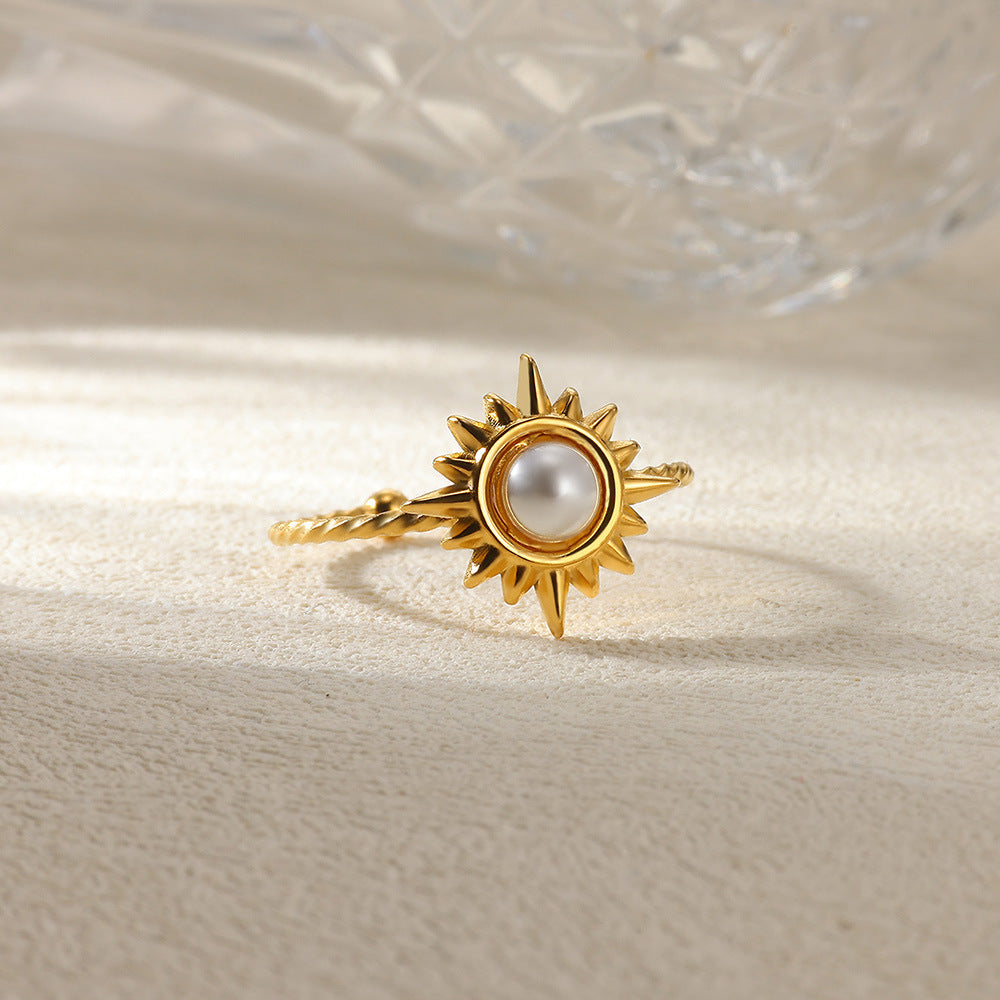 Jewelry IG Style Exaggerated Heart Shape Eye Solid Color 304 Stainless Steel Pearl Zircon Inlay Open Rings