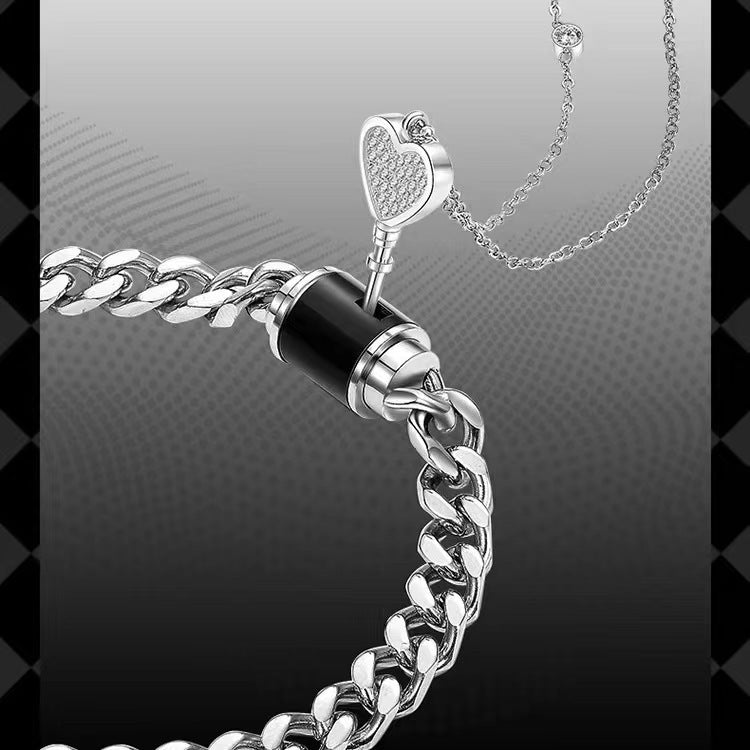 Romantic Heart Shape Titanium Steel Cuban Link Chain Curb Chain cable chain Bracelets In Bulk
