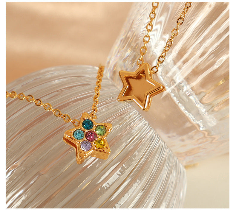 Jewelry IG Style Classic Style Geometric Moon Heart Shape Titanium Steel Rhinestones Plating Pendant Necklace