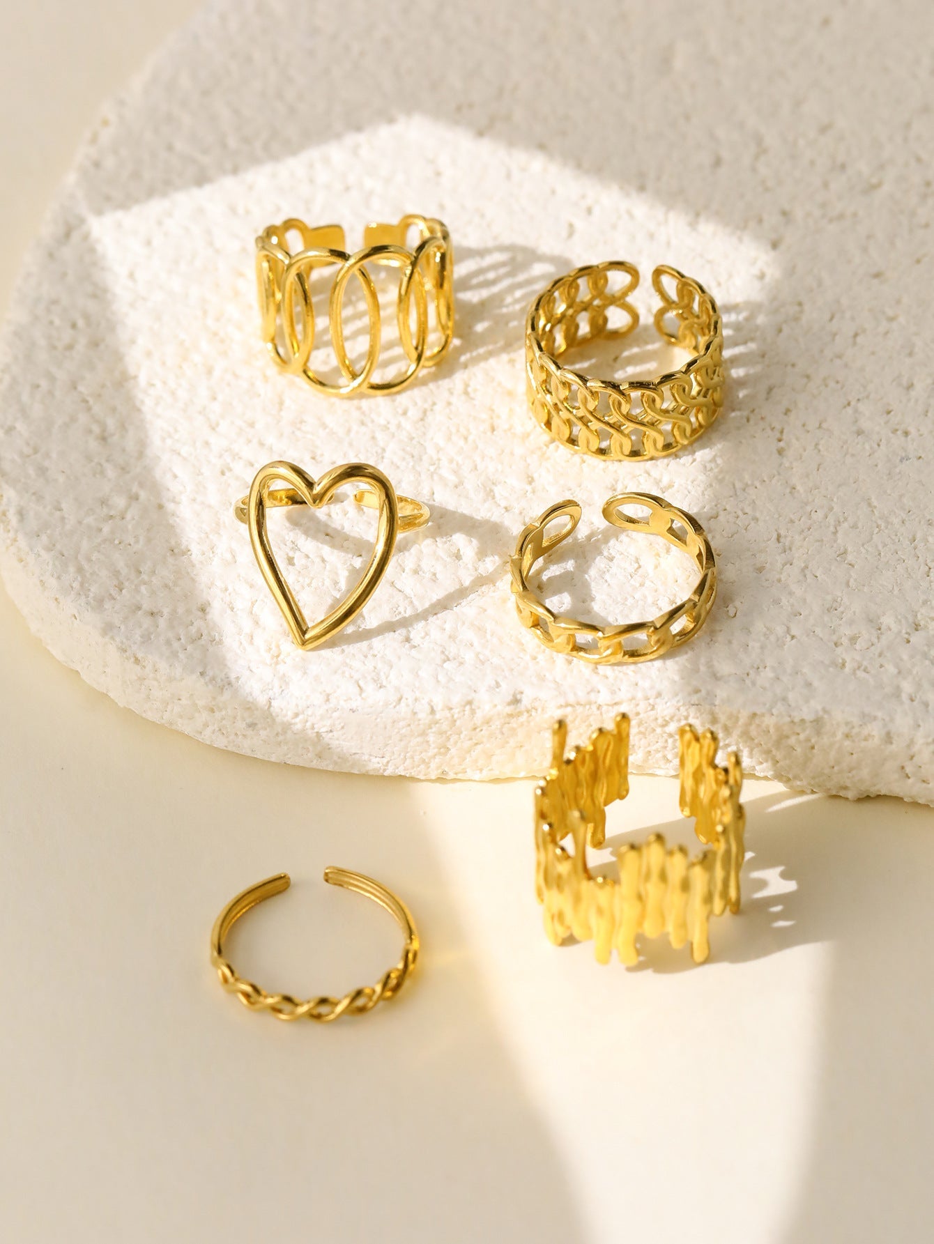 Jewelry Retro Heart Shape Solid Color 304 Stainless Steel Open Rings