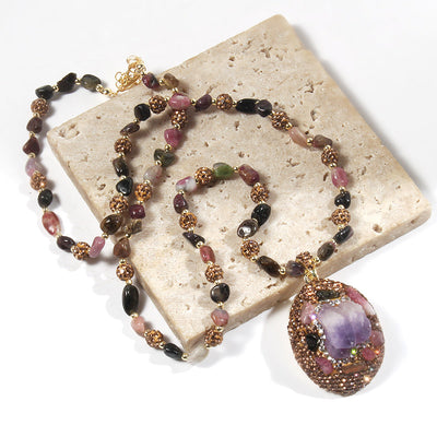 Bohemian Water Droplets natural stone Beaded Chain Pendant Necklace In Bulk