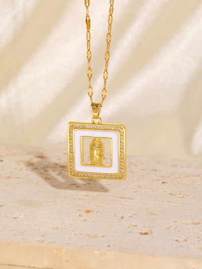 Copper Plating Geometric Virgin Mary Pendant Necklace