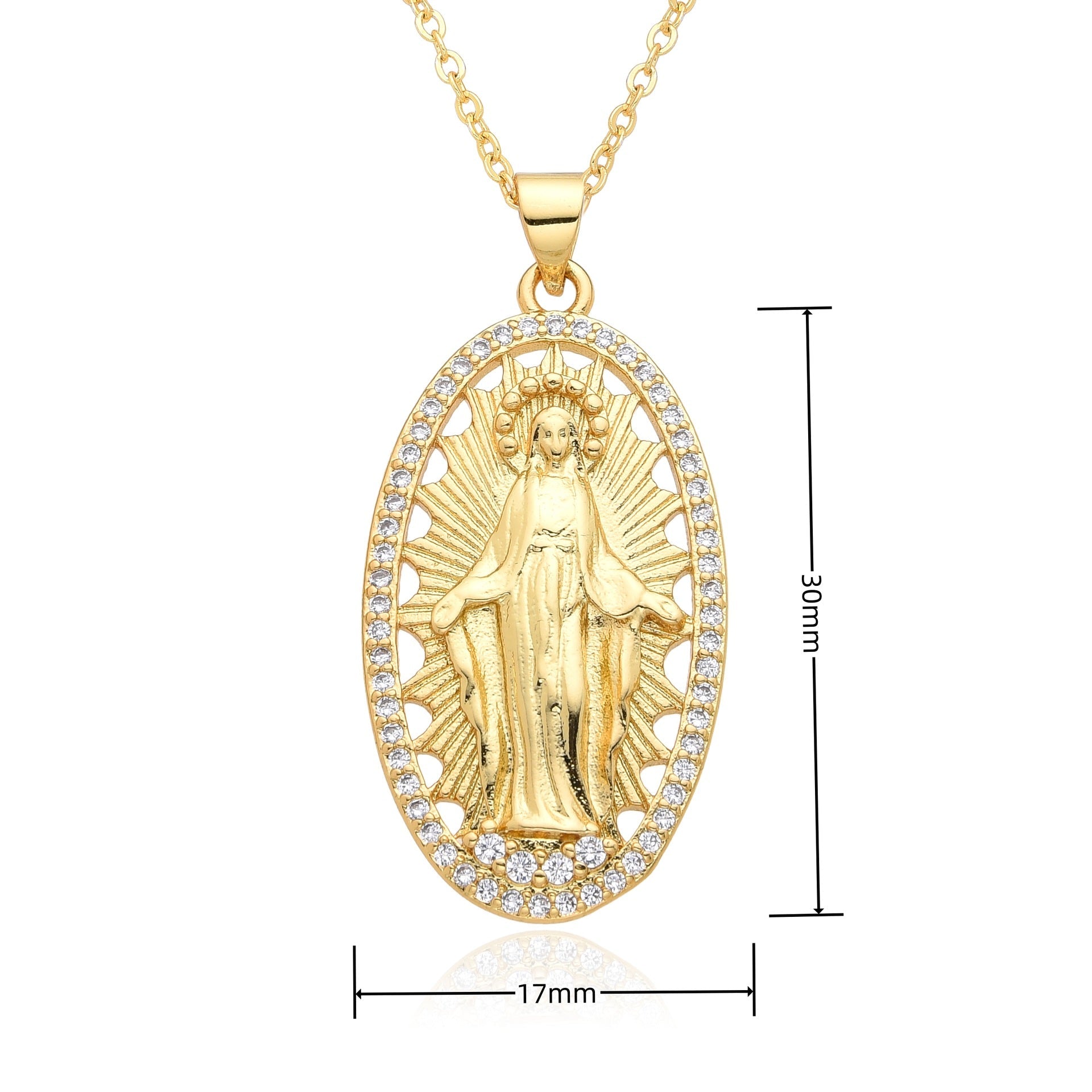 Copper Inlay Human Virgin Mary Zircon Pendant Necklace