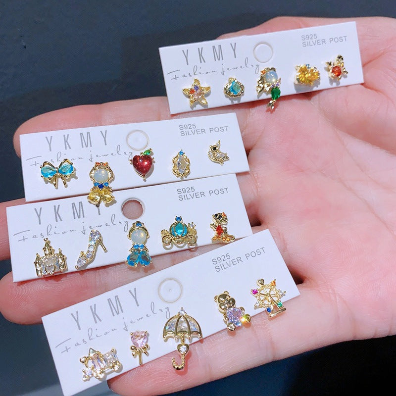 5 Pieces Set Sweet Cartoon Copper Ear Studs