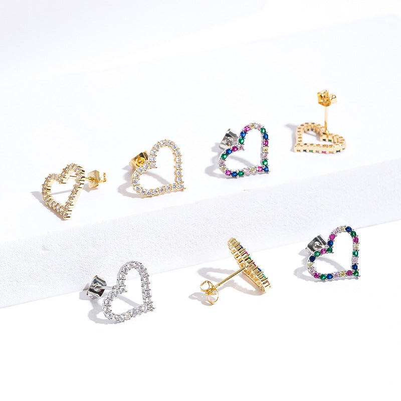 1 Pair Elegant Simple Style Heart Shape Copper Zircon Ear Studs