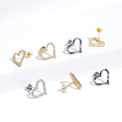 1 Pair Elegant Simple Style Heart Shape Copper Zircon Ear Studs
