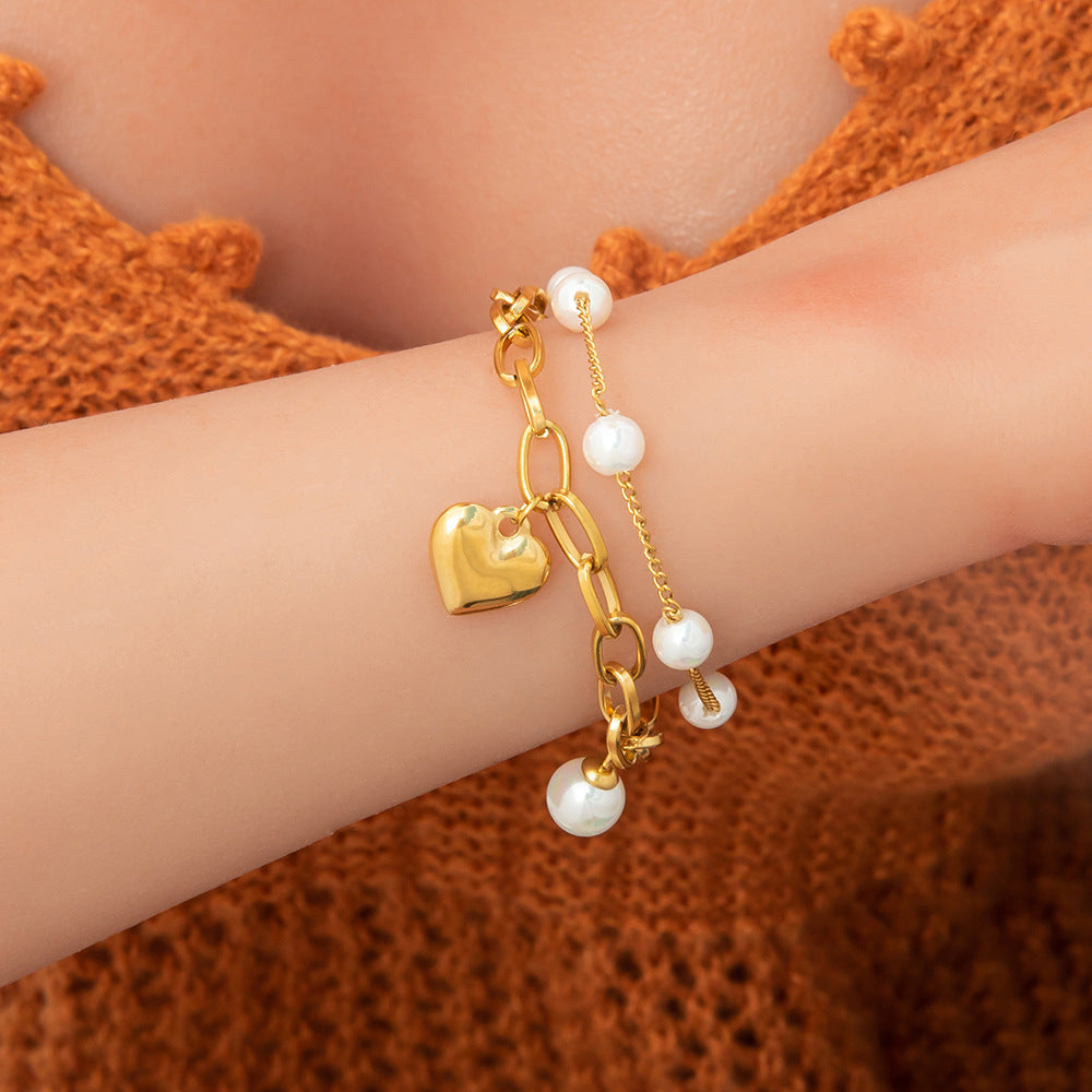 IG Style Sweet Heart Shape 304 Stainless Steel 18K Gold Plated Bracelets In Bulk