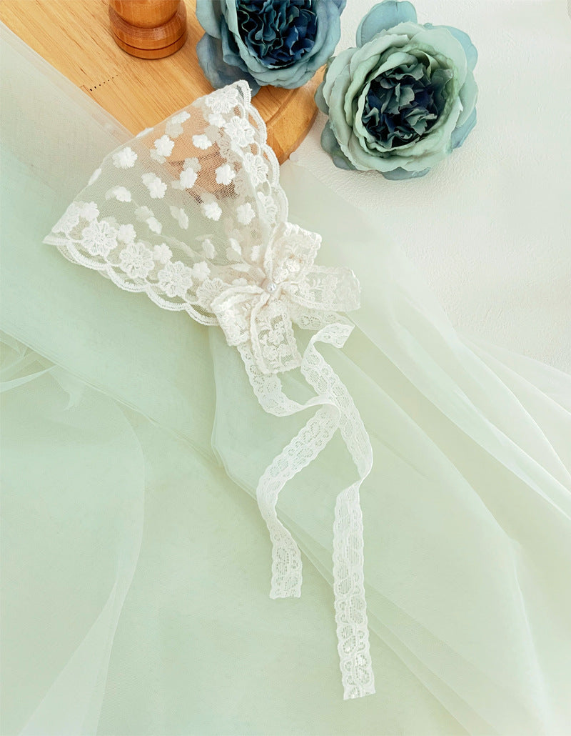 princess solid color bow knot lace net yarn hair band