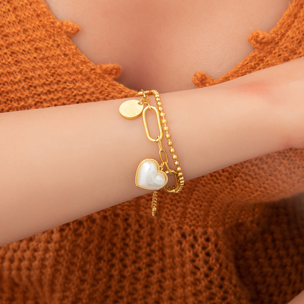 IG Style Sweet Heart Shape 304 Stainless Steel 18K Gold Plated Bracelets In Bulk