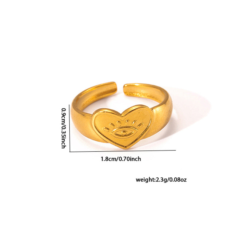 Jewelry Elegant Cross Heart Shape Solid Color Titanium Steel Open Rings