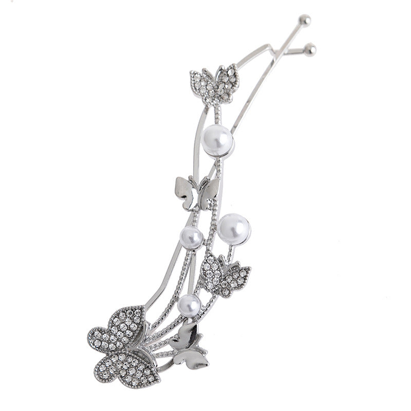 simple style butterfly alloy inlay artificial pearls rhinestones hair clip 1 piece