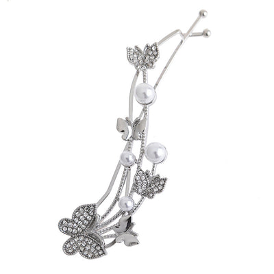 simple style butterfly alloy inlay artificial pearls rhinestones hair clip 1 piece