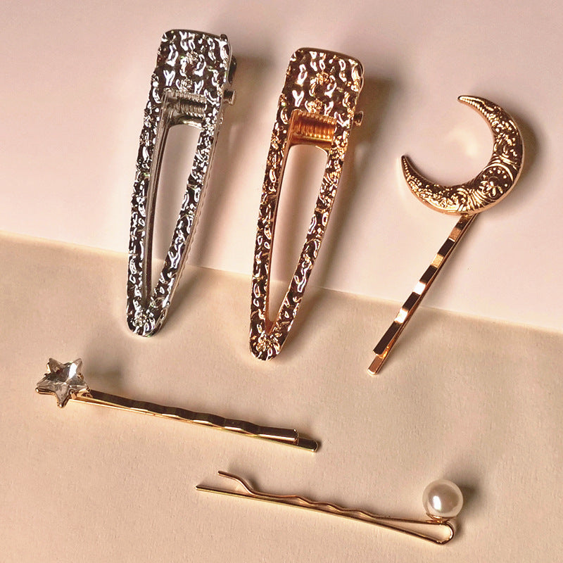 simple style moon flower metal plating artificial pearls rhinestones hair clip 1 piece