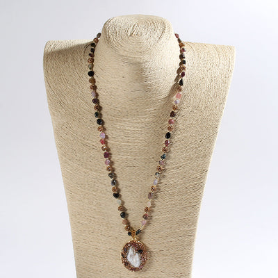 Bohemian Water Droplets natural stone Beaded Chain Pendant Necklace In Bulk