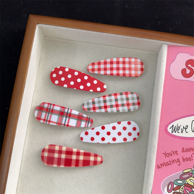 Women's Sweet Plaid Polka Dots Plastic Hair Clip