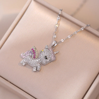 Jewelry Simple Style Classic Style Solid Color Titanium Steel Rhinestones Inlay Pendant Necklace
