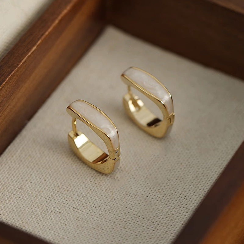 Enamel white ear buckle light luxury high-end temperament new trendy earrings niche design versatile earrings women