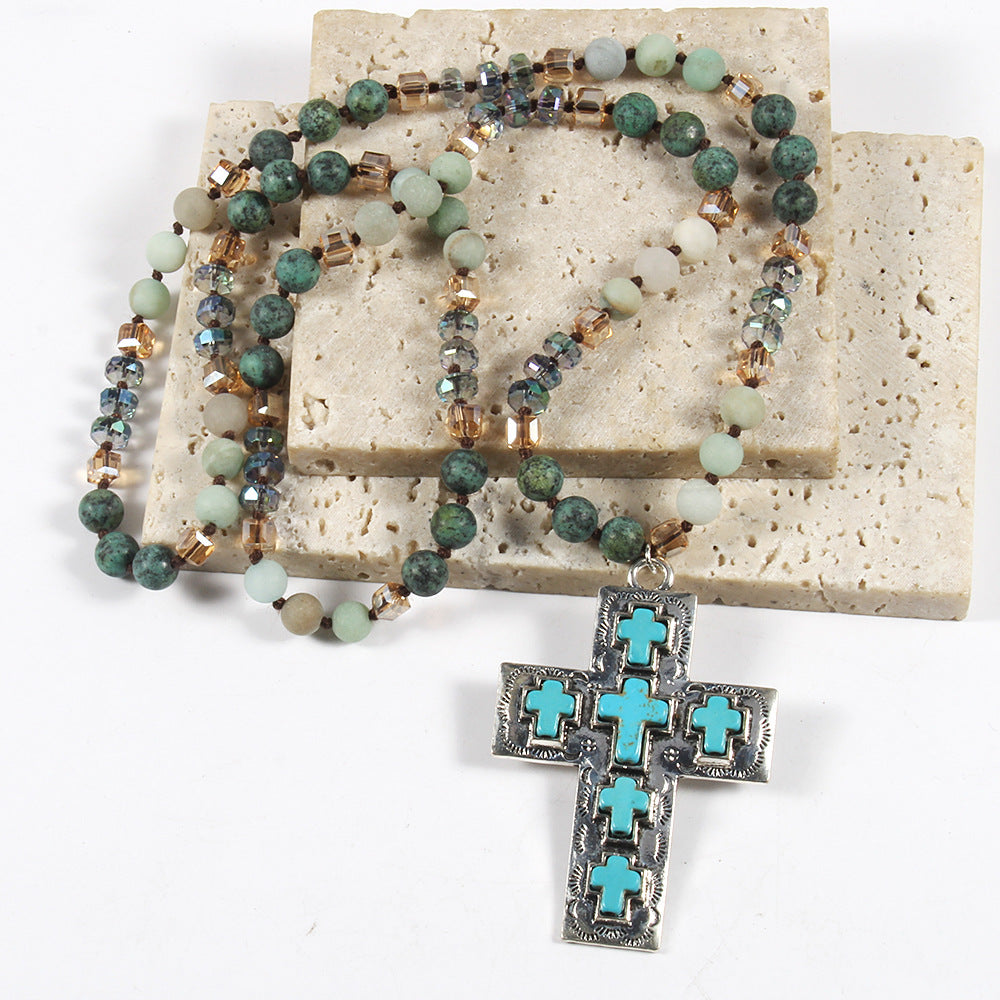 Vintage Style Vacation Cross Beaded Chain Pendant Necklace In Bulk