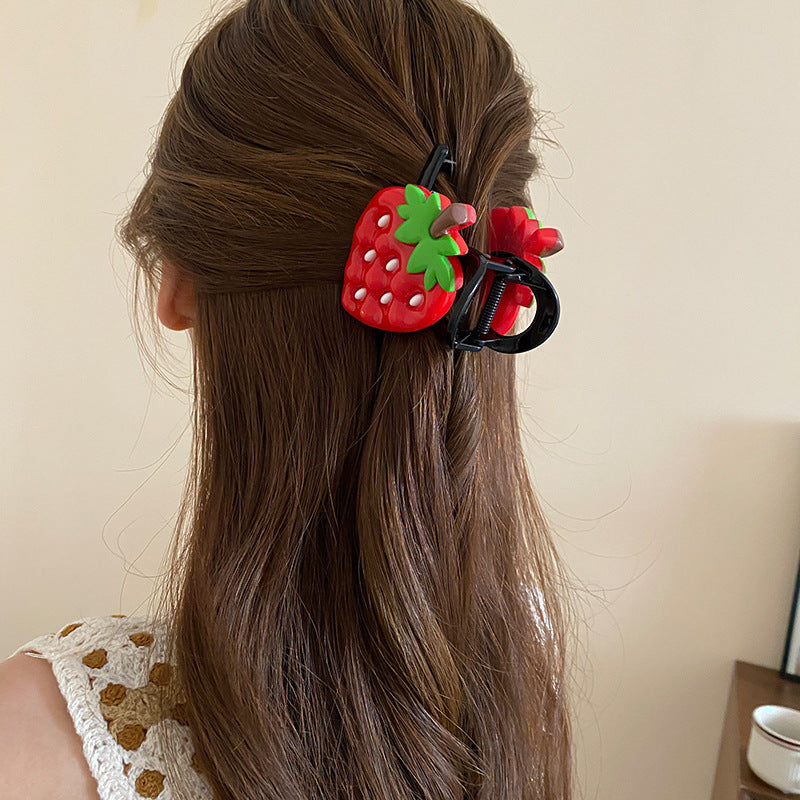 Cute Sweet Women's Fruit Strawberry Arylic Fruit Hair Claws