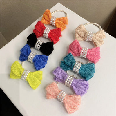 autumn and winter new bow wool simple headband female online influencer ins rubber band female hair tie pearl tie waist hair ring