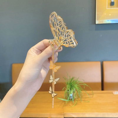 retro butterfly metal pendant tassel hair clip