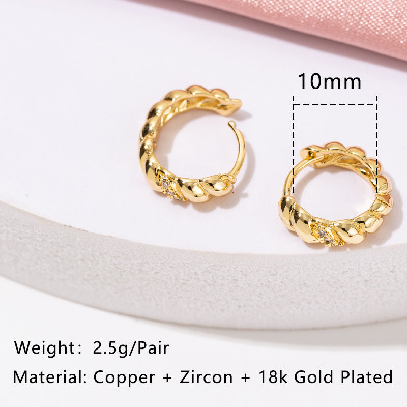 1 Pair Simple Style Geometric Copper Zircon 18K Gold Plated Earrings