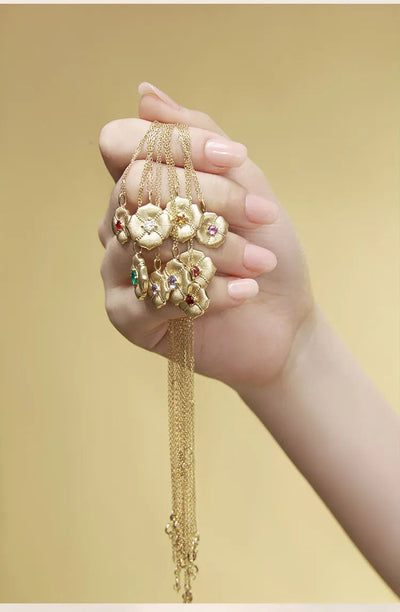 Alloy Copper Inlay Flower Birthstone Pendant Necklace