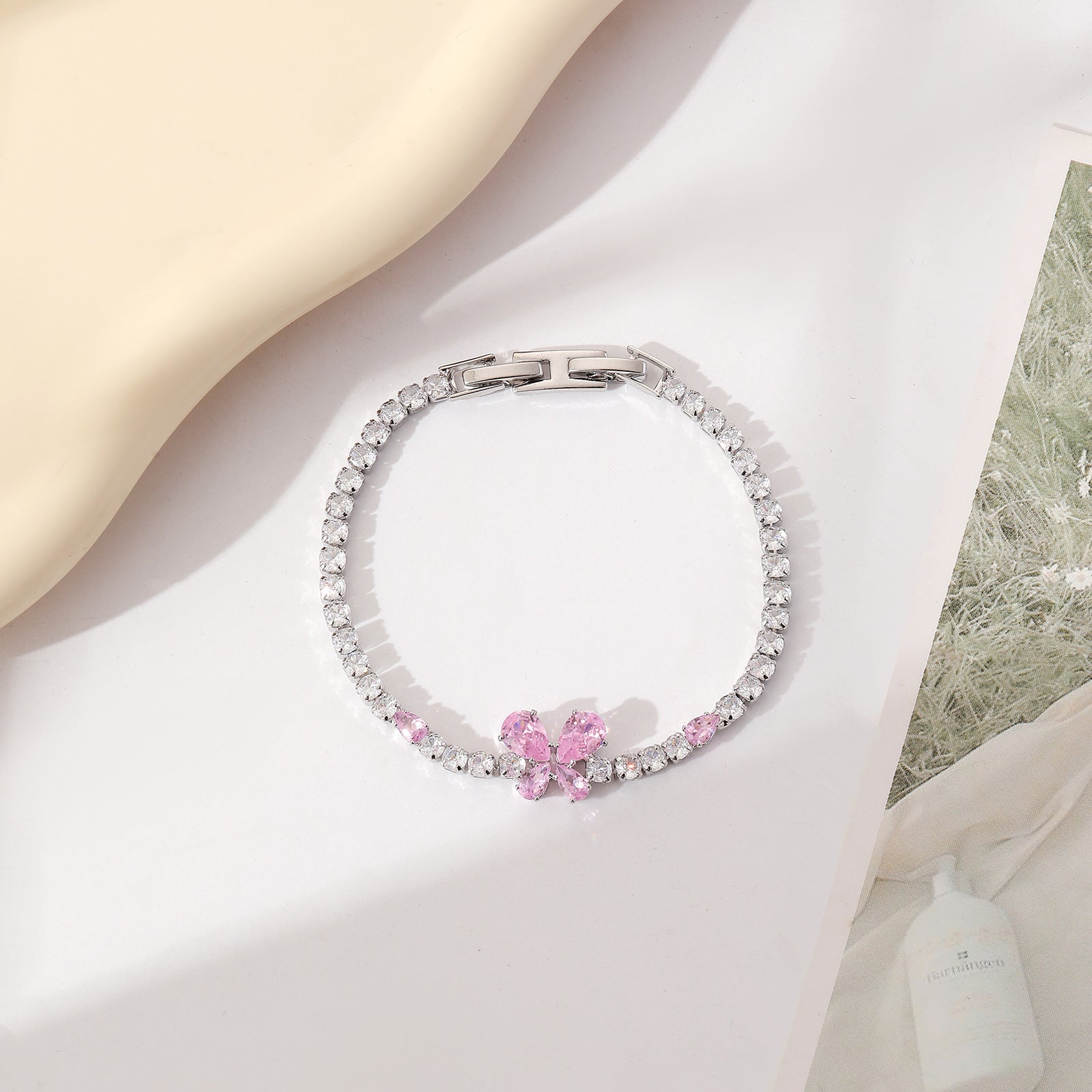 Copper Plating Inlay Heart Shape Bow Knot Zircon Bracelets