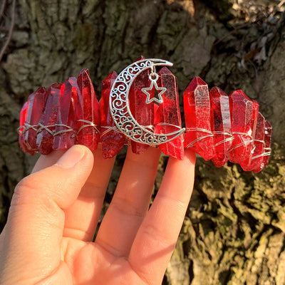 retro star moon crown alloy natural crystal crown