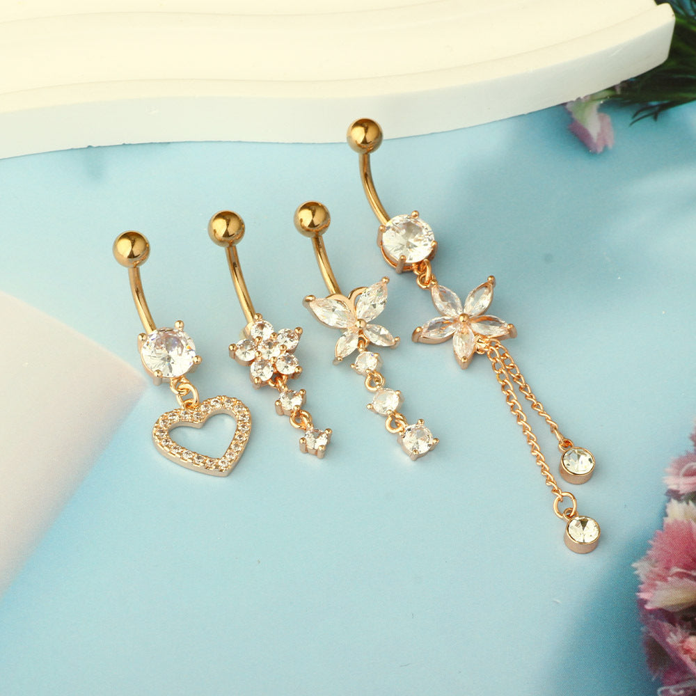 1 Piece 1 Set Belly Rings Simple Style Heart Shape Butterfly 316L Stainless Steel  Inlay Zircon Belly Rings