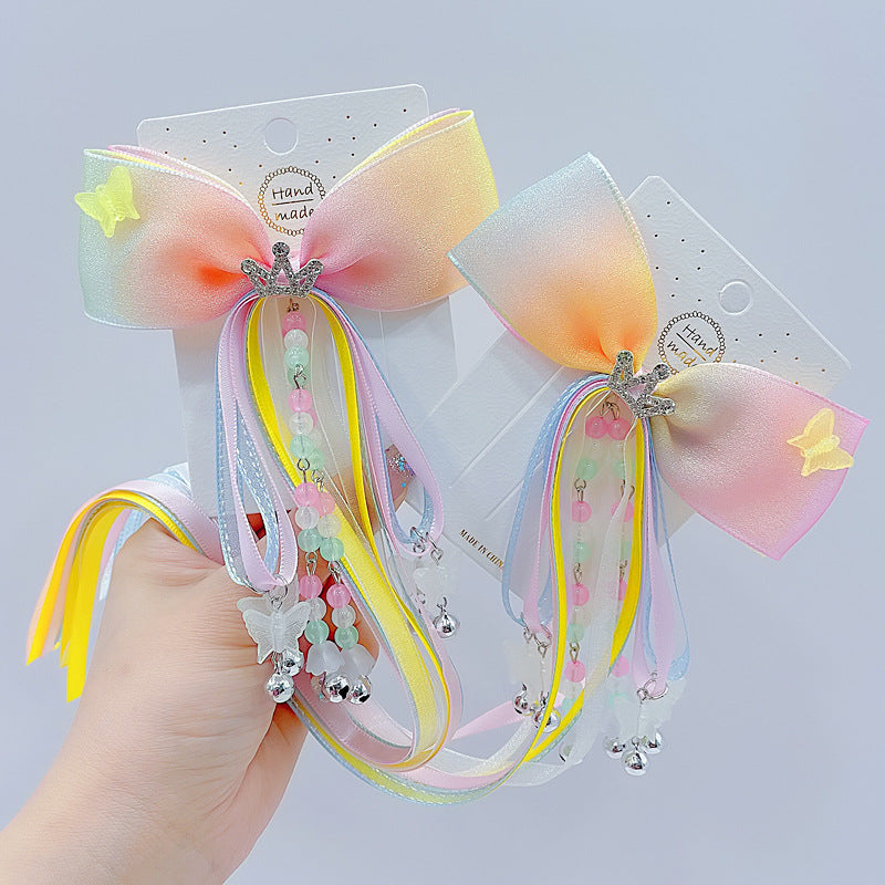 girl's fairy style princess bow knot cloth hair clip