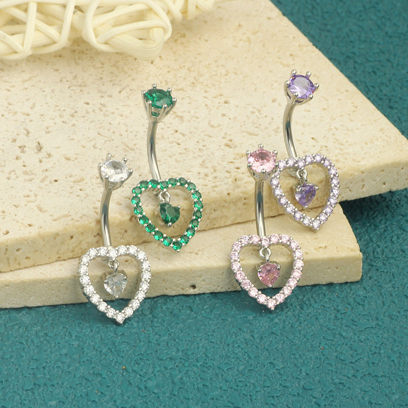 1 Piece Belly Rings Simple Style Heart Shape 316 Stainless Steel  Inlay Rhinestones