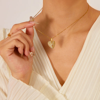 Jewelry Casual Elegant Heart Shape Wings 304 Stainless Steel Copper Zircon Pendant Necklace