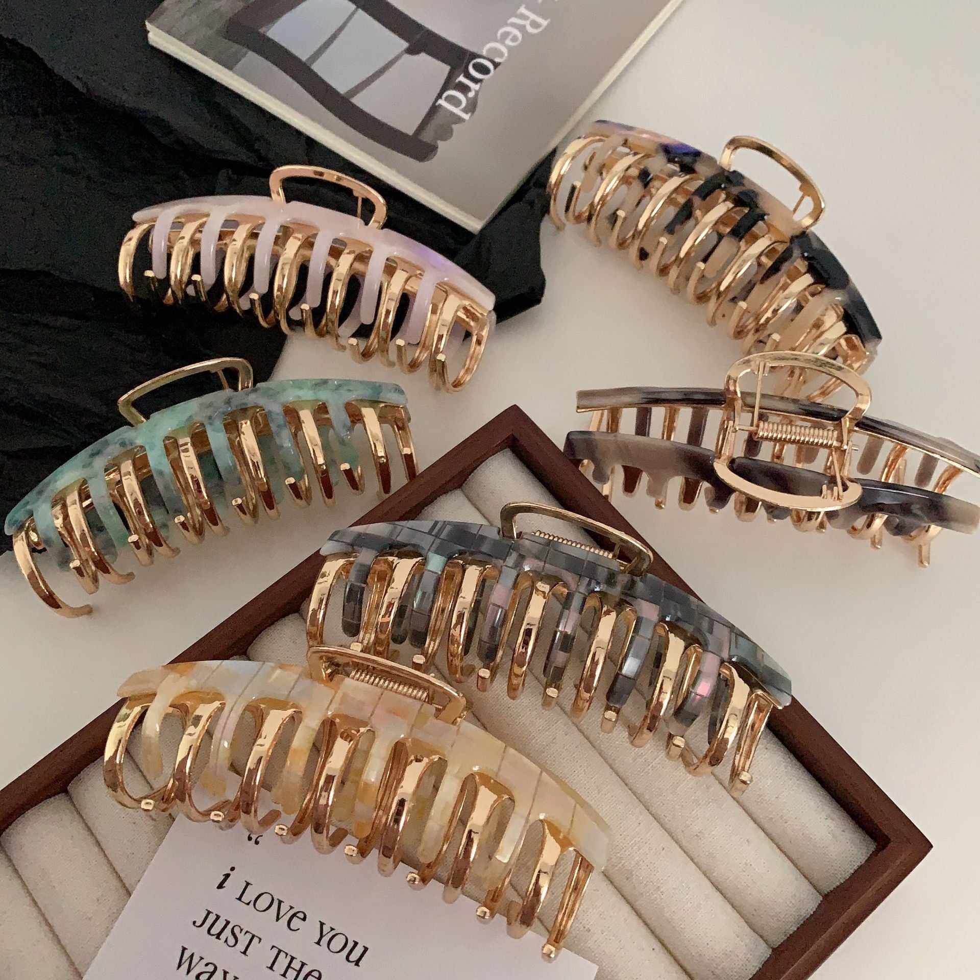 retro simple style solid color acetic acid sheets hair claws