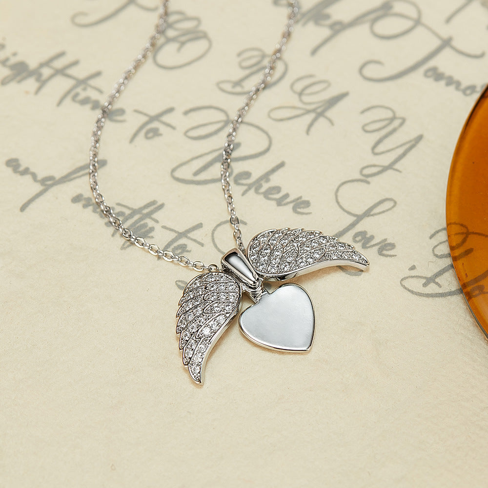 Jewelry Casual Elegant Heart Shape Wings 304 Stainless Steel Copper Zircon Pendant Necklace