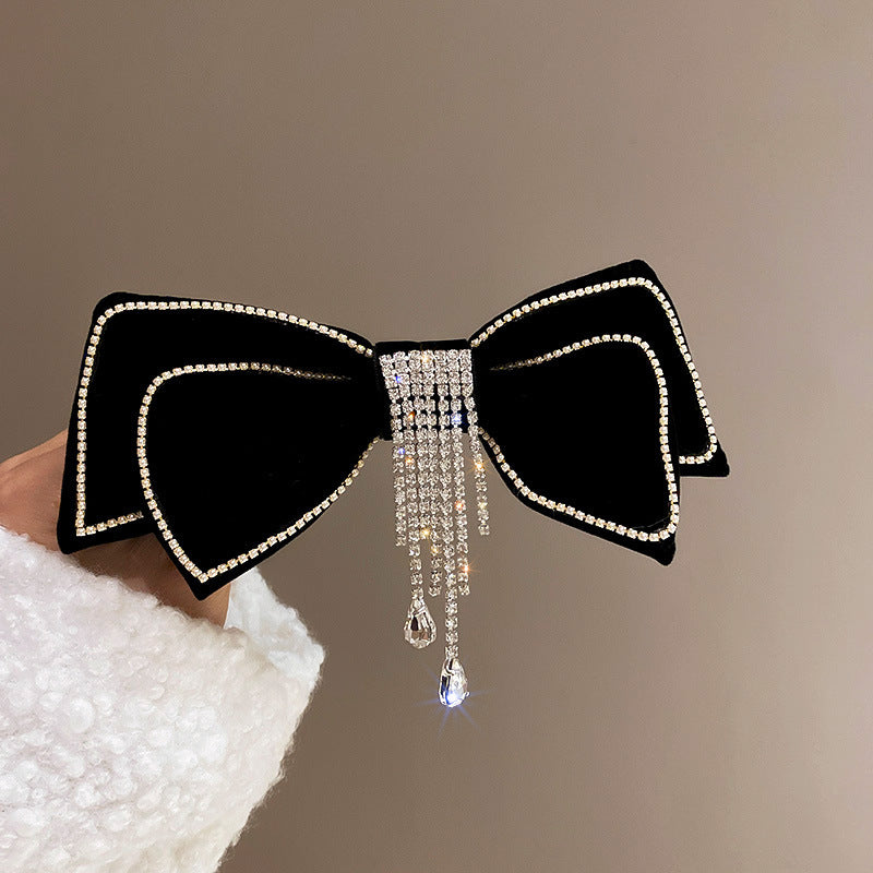 elegant tassel heart shape bow knot flannel inlay artificial pearls rhinestones hair clip 1 piece