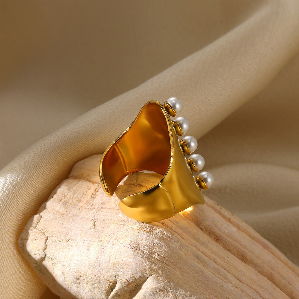 Jewelry IG Style Exaggerated Heart Shape Eye Solid Color 304 Stainless Steel Pearl Zircon Inlay Open Rings