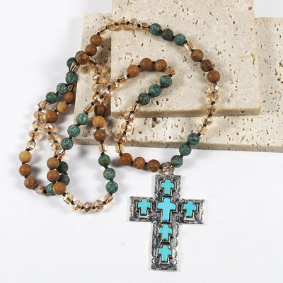 Vintage Style Vacation Cross Beaded Chain Pendant Necklace In Bulk