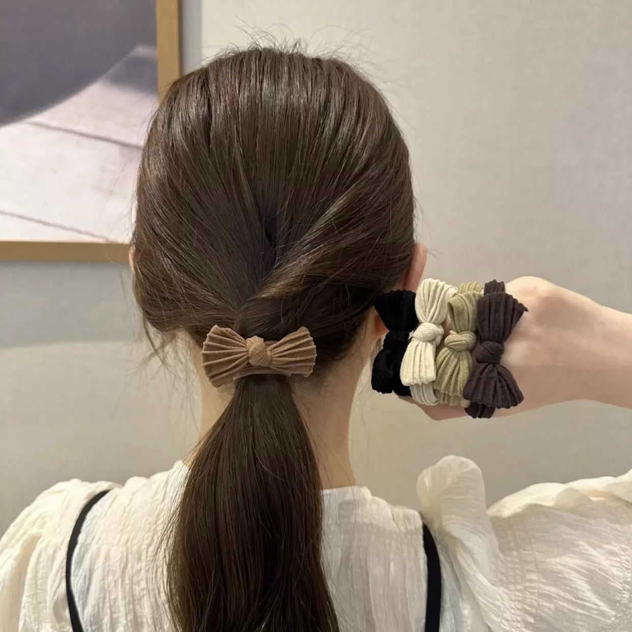 simple style solid color bow knot cloth bowknot hair tie